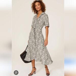 Officine Generale Paisley Black Benedicte Silk Midi Dress Size XS